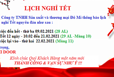 THÔNG BÁO LỊCH NGHỈ TẾT NGUYÊN ĐÁN