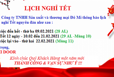 THÔNG BÁO LỊCH NGHỈ TẾT NGUYÊN ĐÁN